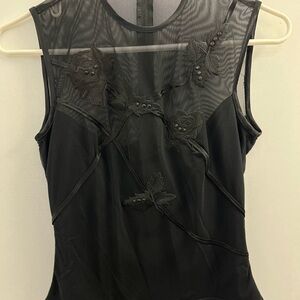 Lillie Rubin Black Sleeveless Embellished Bodysuit